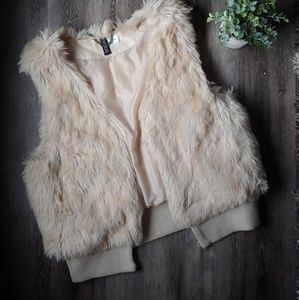 Cream faux fur vest jacket
